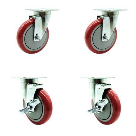Service Caster Cooking Performance 369CASTER4 5'' Replacement Caster Set with Brakes, 4PK COO-SCC-20S514-PPUB-RED-TPU1-2-TLB-2